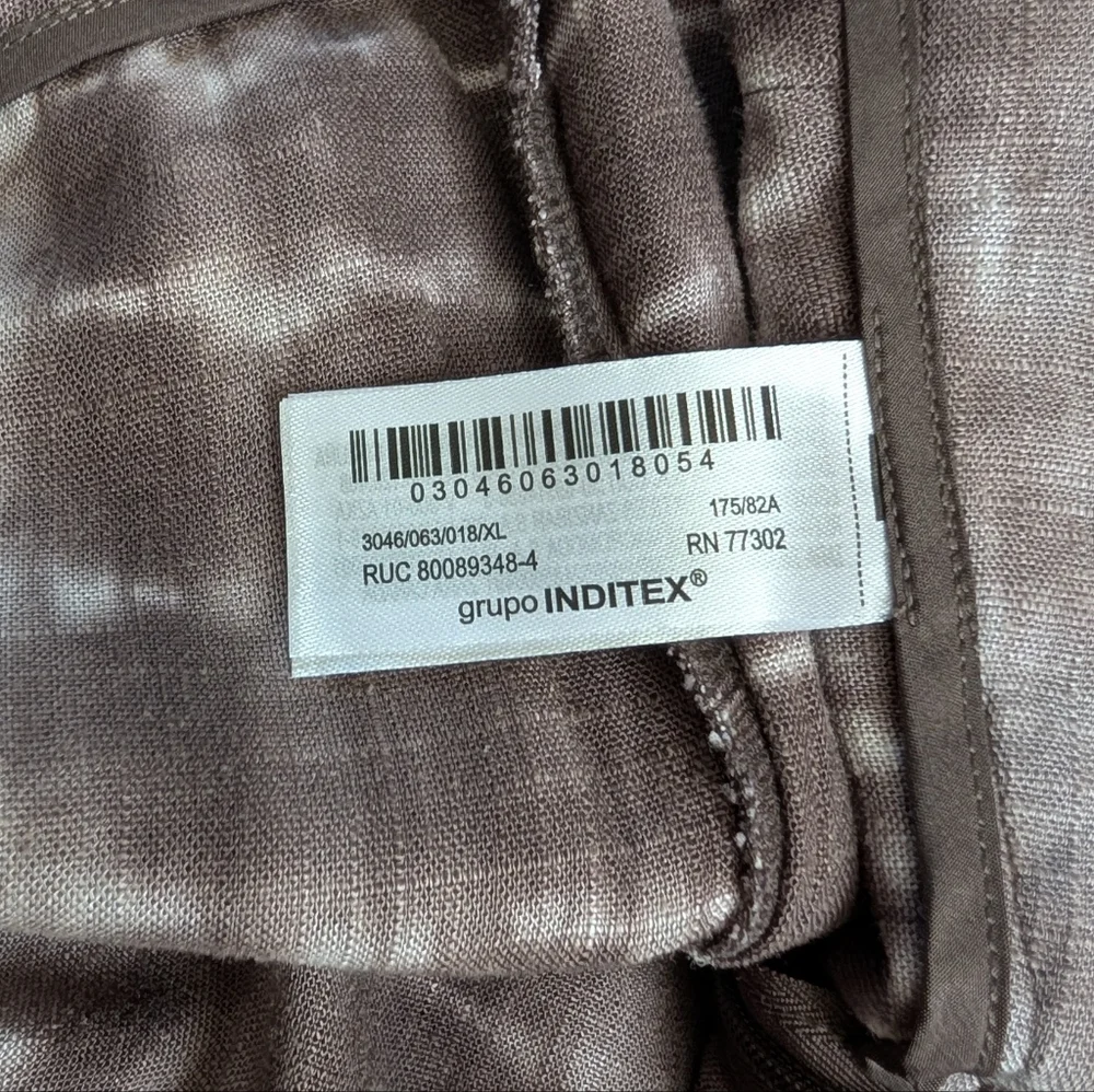 NWOT Zara Linen Blend Tie Dye Wide Leg Pants Wrap Front XL Brown White Boho